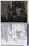 34 Three Stooges 8'' x 10'' Negatives & 4 Smaller Negatives, Mostly All With Curly Joe DeRita -- Some Used for Covers of Their Comic Books, Plus 1 Notated Photo of Moe Dressed as a Lady -- Very Good